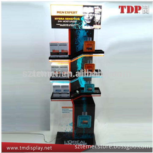 factory custom perfume display perfume stand perfume rack acrylic cosmetic display stand LED POP floor stand
